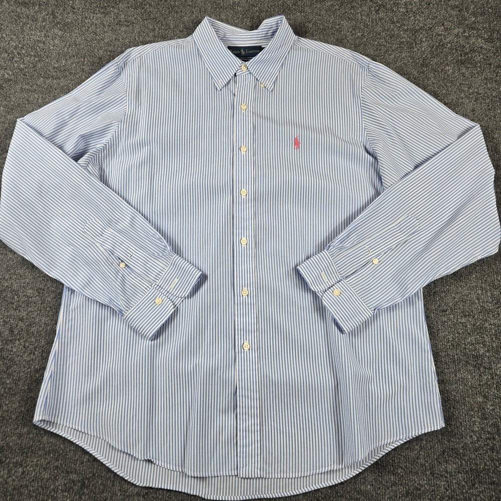 Ralph Lauren Button Down Shirt Mens XL Blue White Stripe Custom Fit Cotton